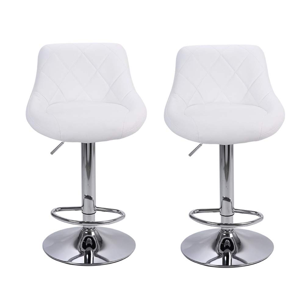 Modern PU Leather Hydraulic Adjustable Bar Stools with Back - Set of 2 White Kitchen Counter Stools for Dining Room, Home Bar & Breakfast Nook