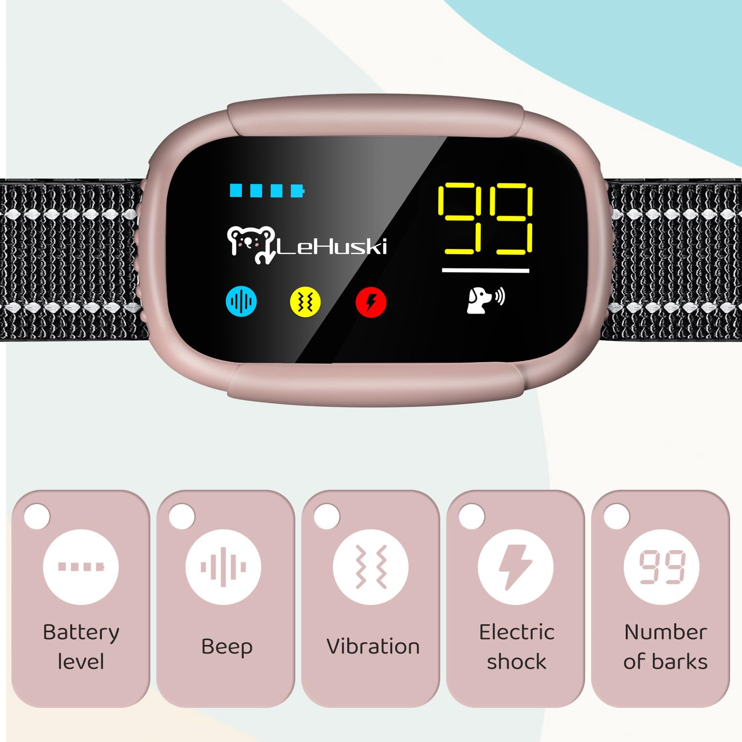 Rechargeable Anti Bark Collar for Dogs - Adjustable Beep & Vibration Training Collar with 5 Sensitivity Levels for Small, Medium & Large Dogs (Pink) | Effective No Bark Control for Home, Yard & Outdoor Use