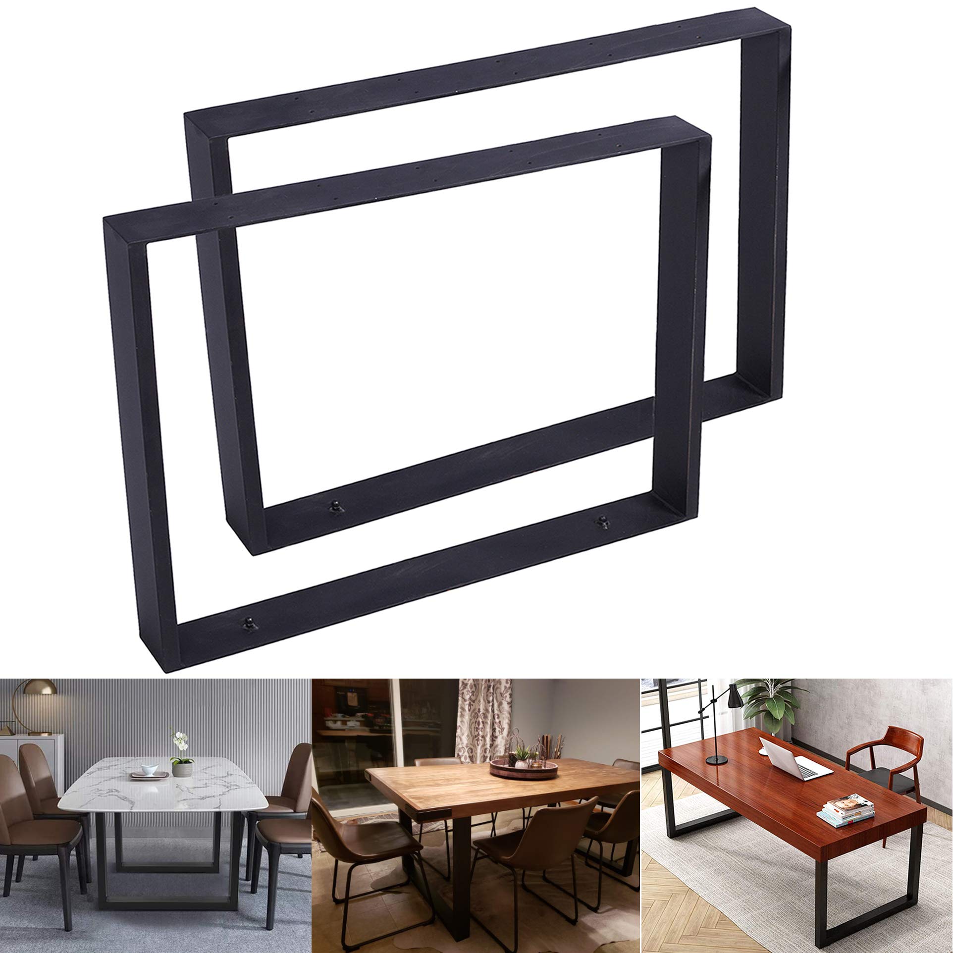 FUBIRUO Industrial Modern Metal Table Legs - Heavy Duty Cast Iron Square Legs for Coffee, Kitchen & Dining Tables - Extra Large Size (28.3''H x 35.4''W) - Set of 2 Black Table Legs - Perfect for Farmhouse, Industrial & Modern Home Decor