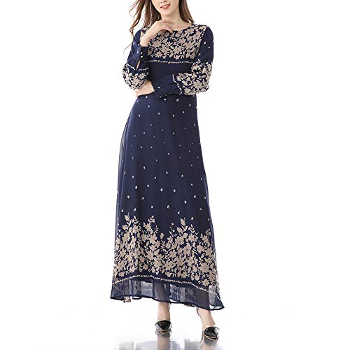 HUERTOP Muslim Women's Fashion Print Swing Slim Long Dress - Elegant & Modest Islamic Clothing for Daily Wear, Prayer & Special Occasions