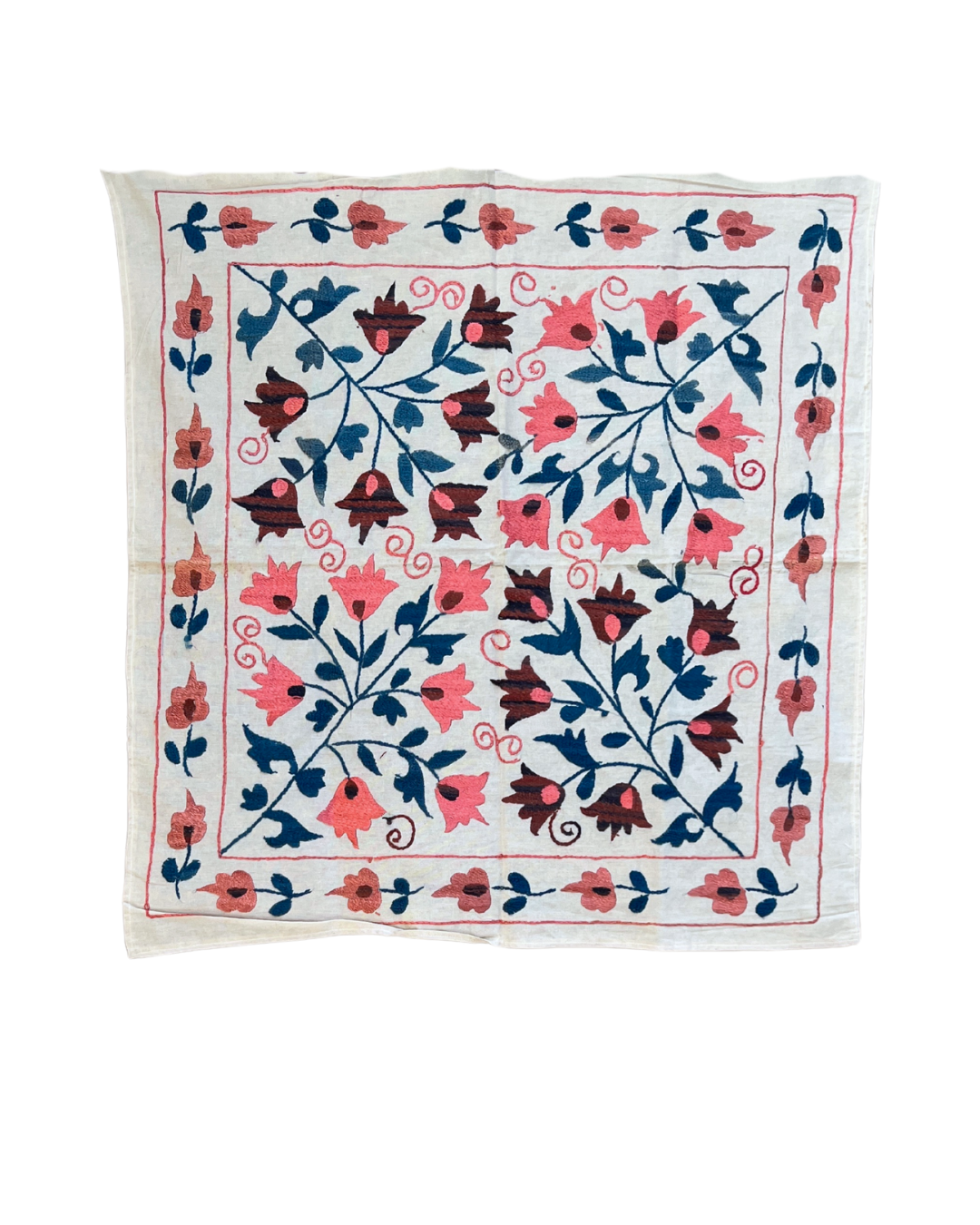 Extra Small Suzani 08 - Handmade Cotton Pillow Cover, Boho Home Decor for Living Room, Bedroom & Nursery - Perfect for Bohemian, Vintage & Farmhouse Style Interiors