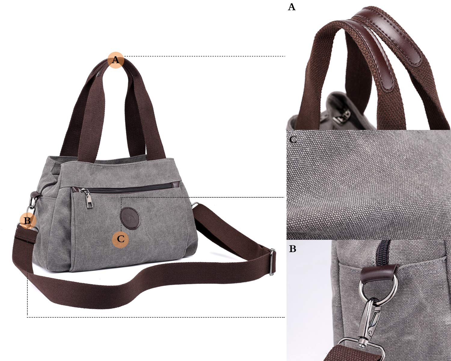 Stylish Canvas Hobo Crossbody Bag for Women - Multi Compartment Tote Purse with Adjustable Strap | Perfect for Work, Travel & Everyday Use