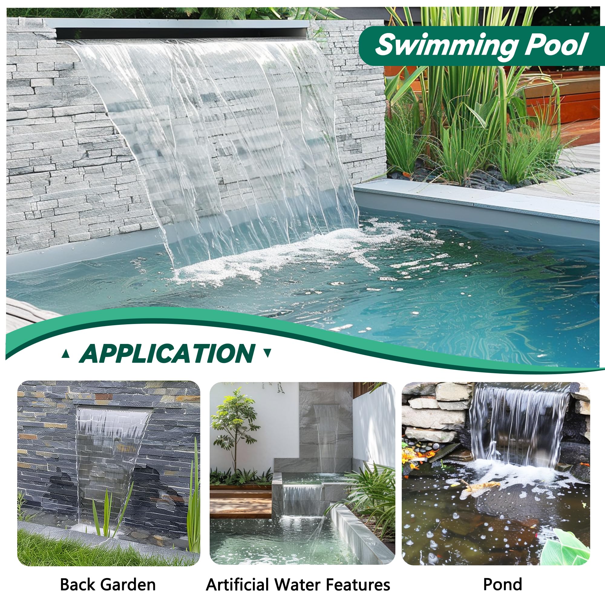 304 Stainless Steel Pool Fountain Waterfall with Wide Water Flow Platform - 19.7 Inch Outdoor Waterfall Spillway for Swimming Pools, Ponds & Patio Decor - Perfect for Backyard Landscaping and Relaxing Water Features