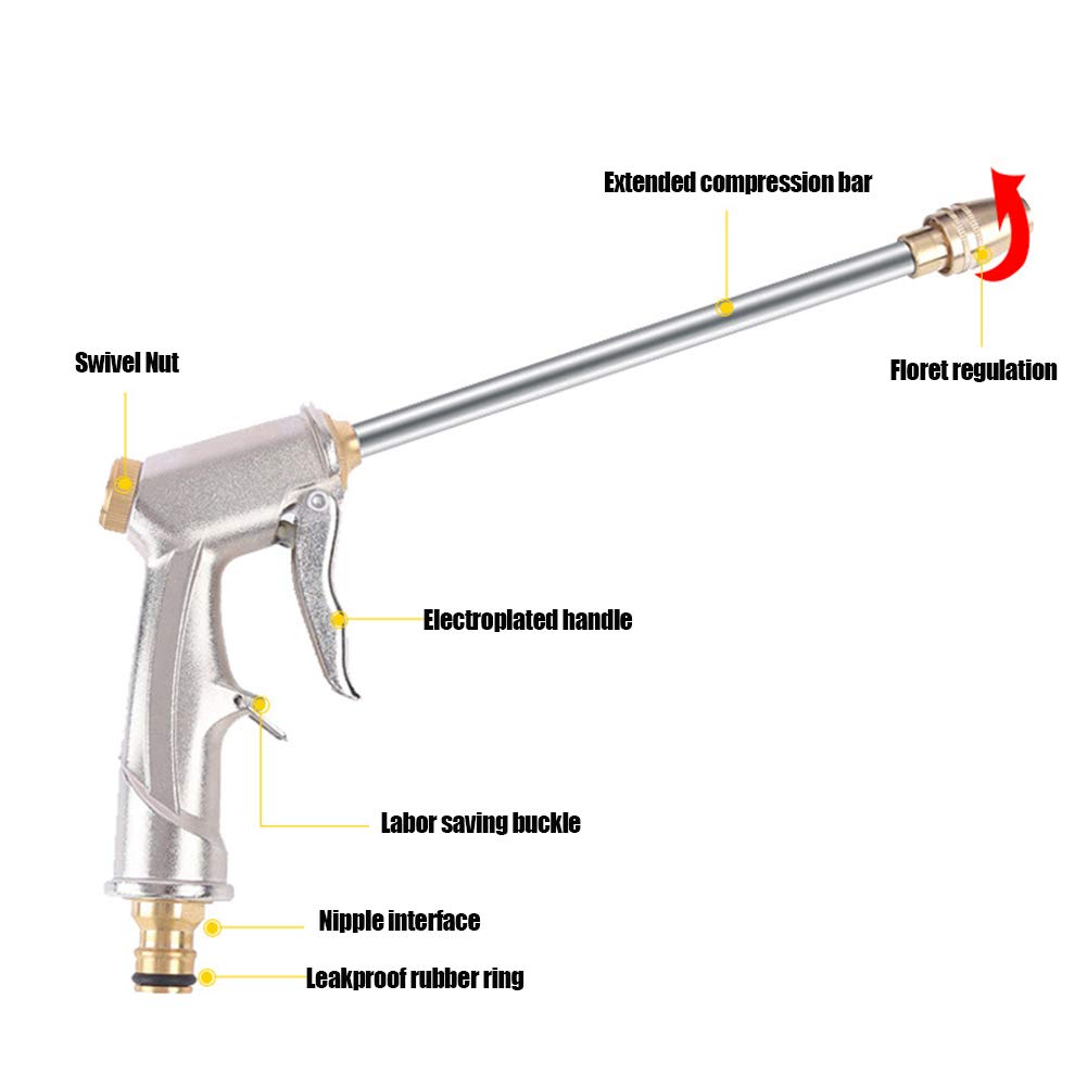 VALINK Heavy Duty Brass Garden Hose Nozzle - High Pressure Water Spray Gun for Lawn, Car Washing, Gardening & Outdoor Cleaning - Durable Metal Spray Nozzle with 8 Adjustable Patterns