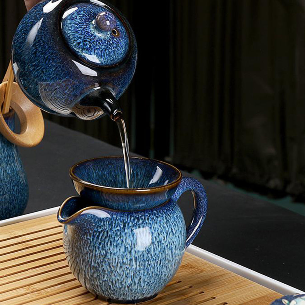 Premium Tenmoku Tianmu Jian Zhan Gongfu Tea Set - Authentic Japanese Style Ceramic Tea Cups with Glaze for Matcha, Oolong & Herbal Tea | Perfect for Zen Meditation, Tea Ceremonies & Gift Giving