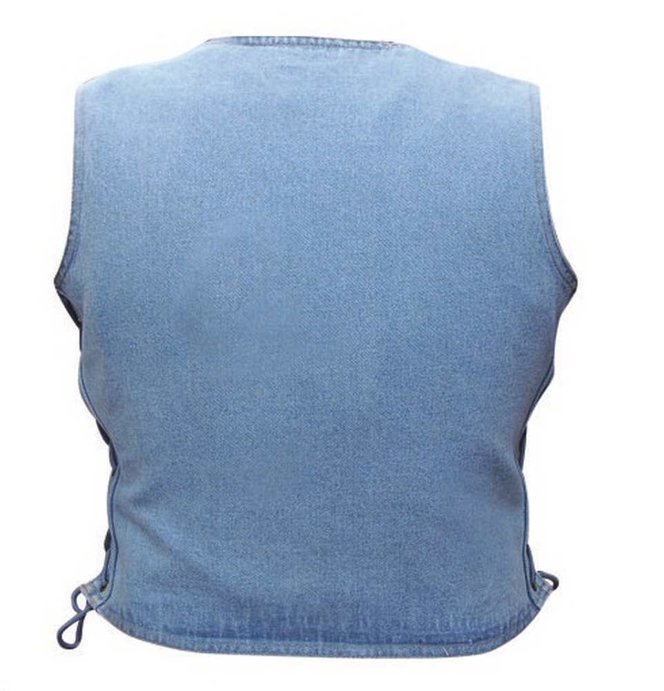 Women's Biker Style Denim Vest - Distressed Faux Leather Trim Jacket for Casual Outfits & Motorcycle Riding | AL2980