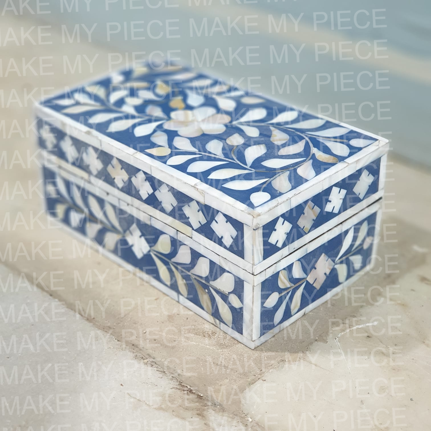 GABRIELLE Blue Floral Bone Inlay Jewelry Box 8