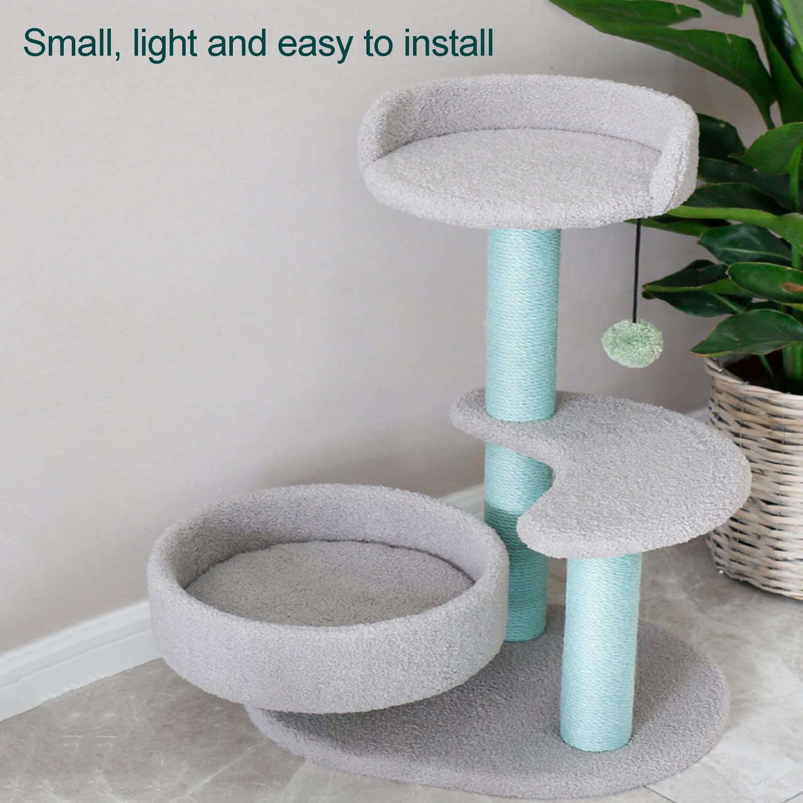 28.3 Inch Cat Tree for Indoor Cats - 3 Level Cat Activity Tower with Scratching Post & Hanging Ball - Multi-Level Pet Play House for Kittens & Adult Cats - White Cat Furniture (49x72cm) - Perfect for Small Spaces & Apartment Living