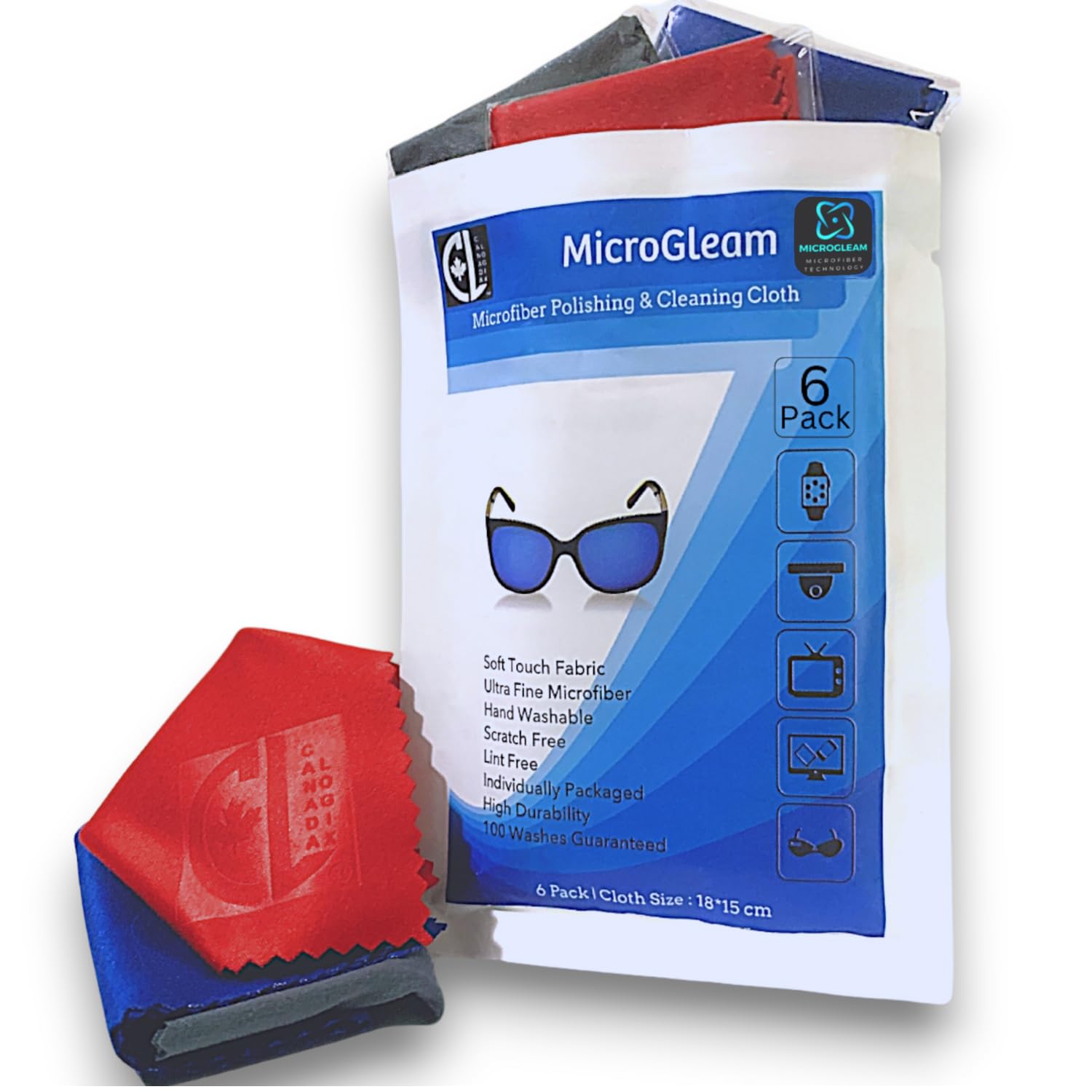 6 Pack Premium Microfiber Cleaning Cloths (6' x 7') - Ultra Soft Lint-Free for Glasses, Lenses, Touch Screens, Cameras & Electronics - Perfect for Home, Office & Travel Use