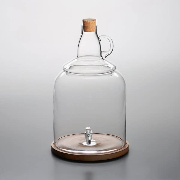 4 Gallon Glass Beverage Dispenser with Cork Lid & Wood Base - Party Drink Dispenser for Beer, Wine, Cocktails | Ideal for Home Bars, BBQs, Weddings & Outdoor Events