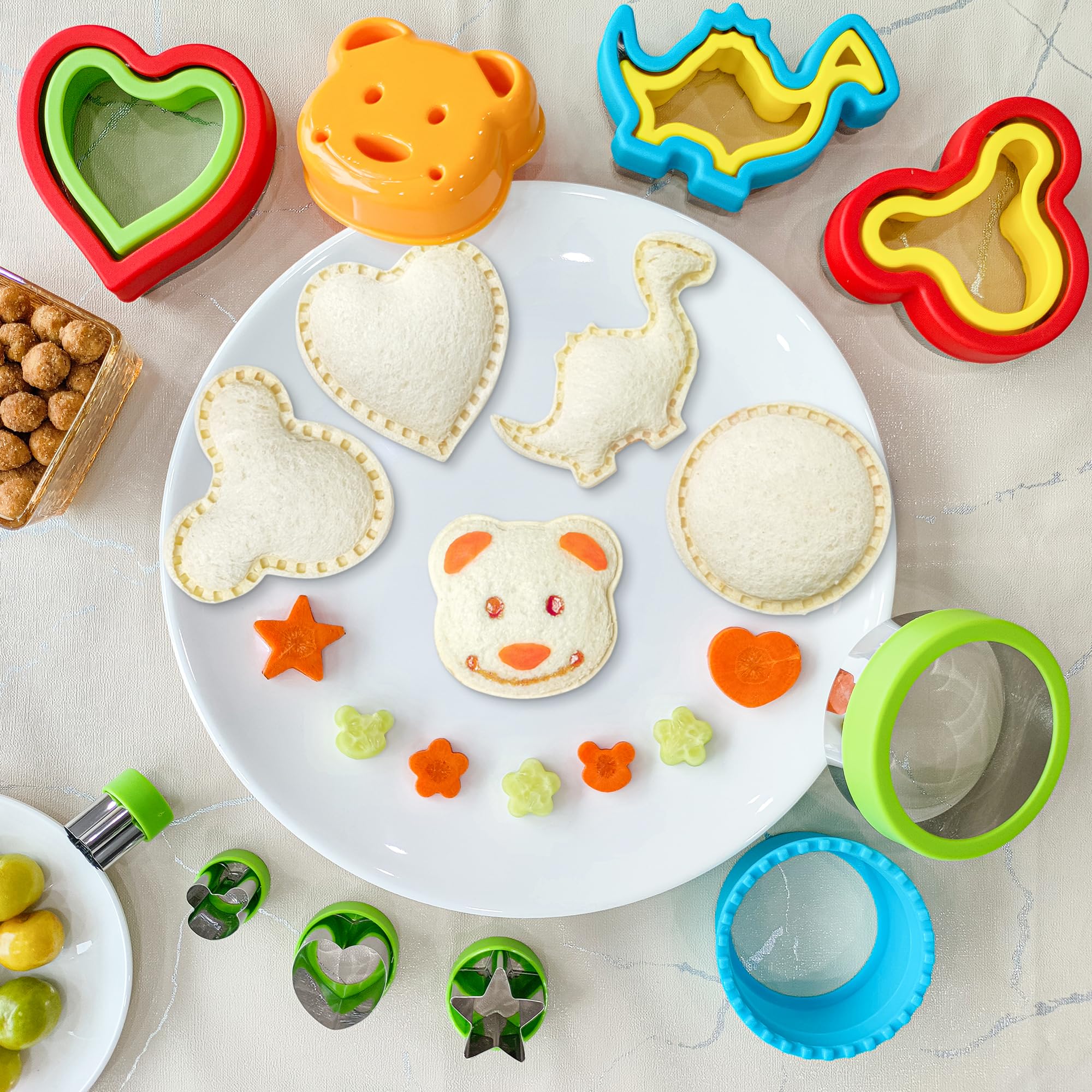 9-Piece Sandwich Cutter and Sealer Set - Uncrustables Maker for Lunch Boxes & Bento Boxes - Fun Cookie Cutters for Kids - Perfect for School Lunches, Picnics, and Parties