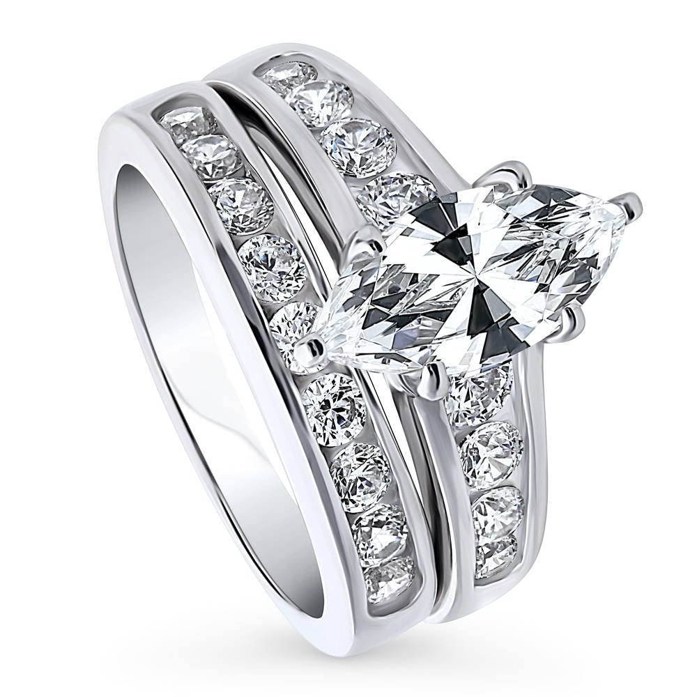 BERRICLE Sterling Silver Solitaire Wedding & Engagement Ring Set - 1.6 Carat Marquise Cut Cubic Zirconia CZ Statement Ring for Women, Rhodium Plated, Size 4-10 | Perfect for Proposals, Anniversaries & Special Occasions
