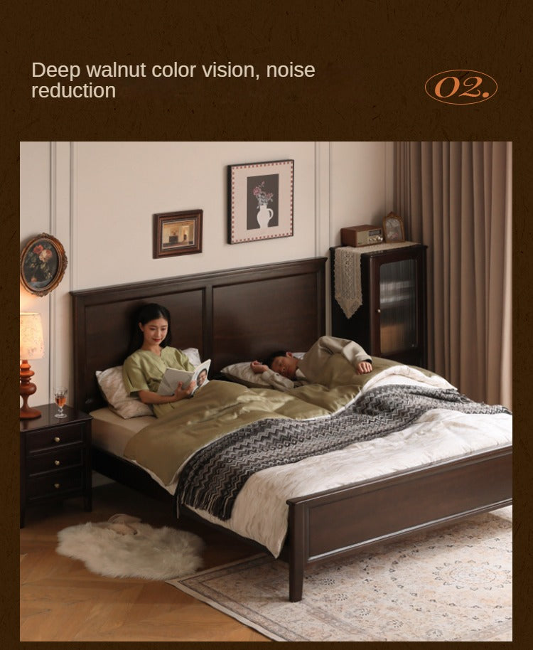Solid Poplar Wood Bed - Modern American Retro High Back Bed Frame for Bedroom, Guest Room & Master Suite