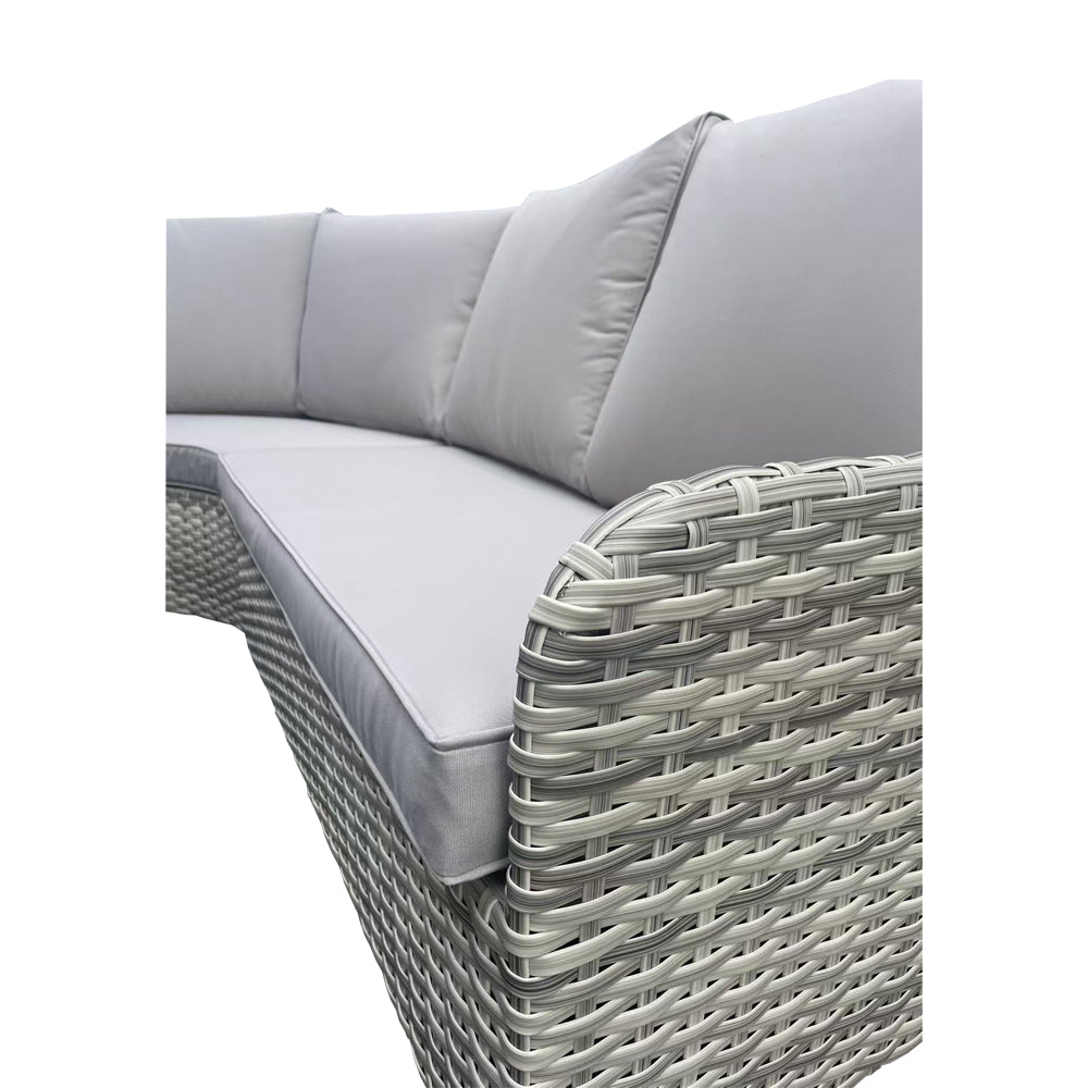 Almeria L-Shaped Rattan Patio Furniture Set with Square Fire Pit Table - Outdoor Garden, Backyard, Poolside Lounge Set for Relaxing & Entertaining