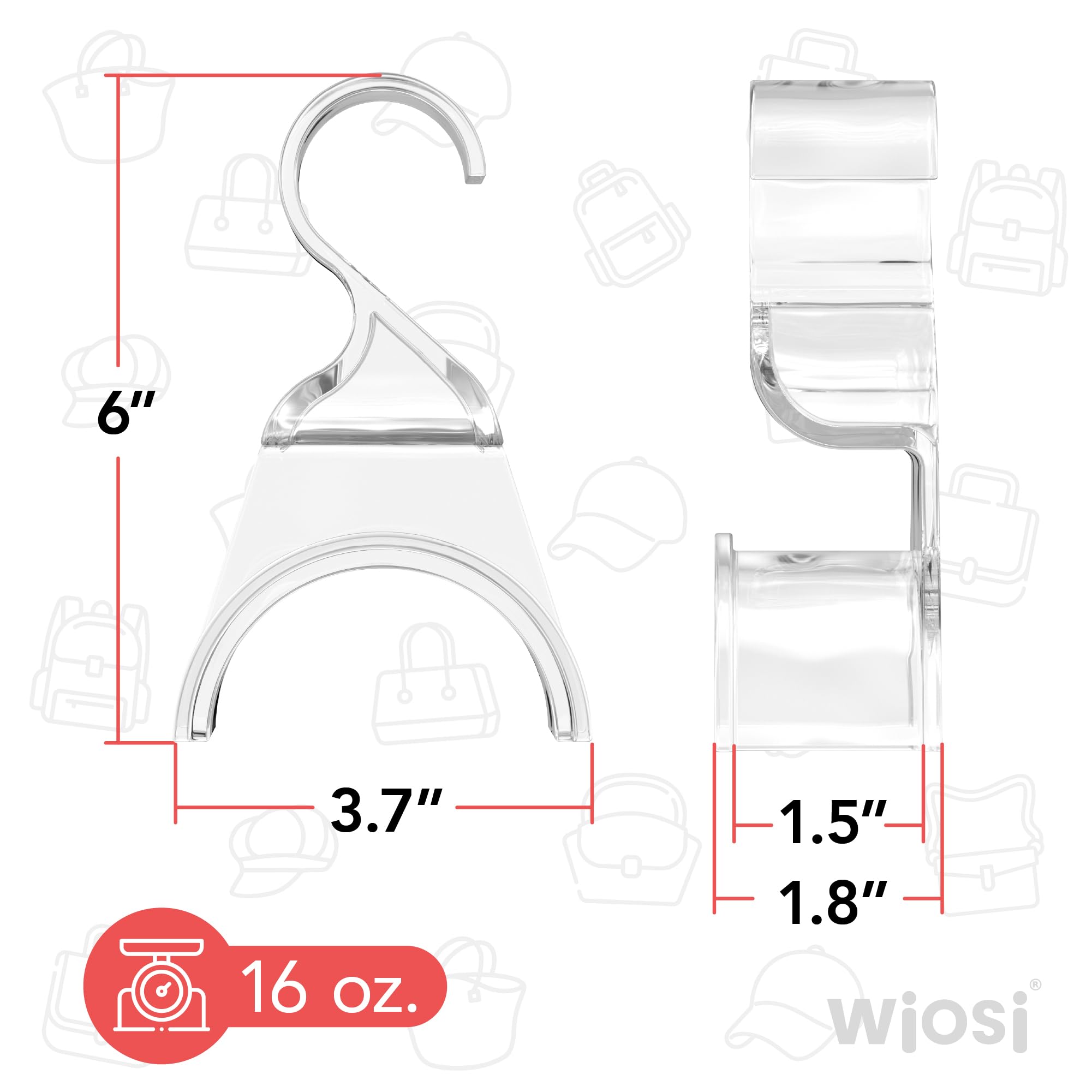 Wiosi 12-Pack Clear Acrylic Purse Hangers - Heavy Duty Handbag Hooks for Luxury Closet Organization - Space Saving Storage Solution for Purses, Backpacks & Accessories | Perfect for Walk-in Closets, Bedroom Storage & Retail Display