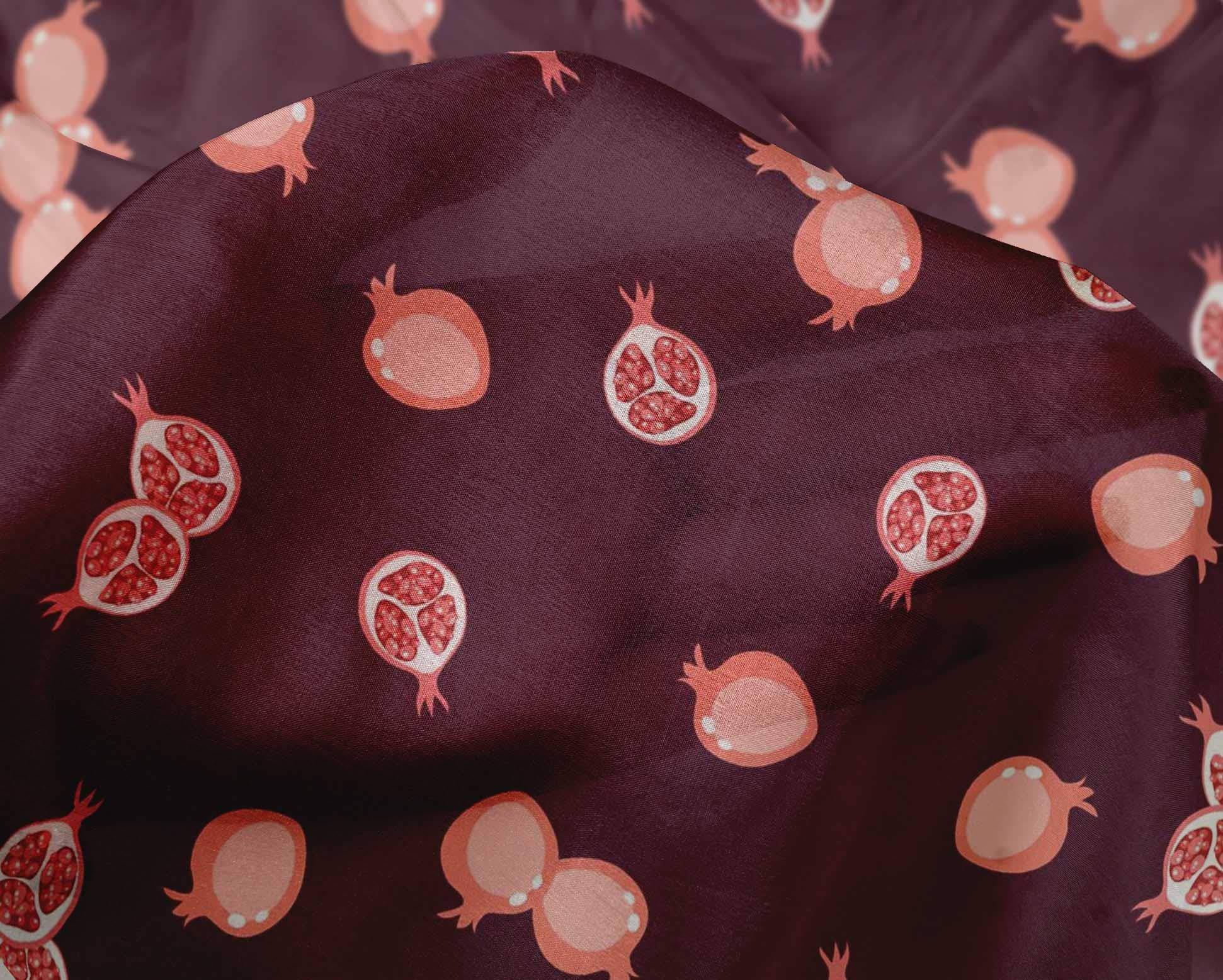oneOone Silk Tabby Fabric - Pomegranate Fruit Printed Craft Fabric 42