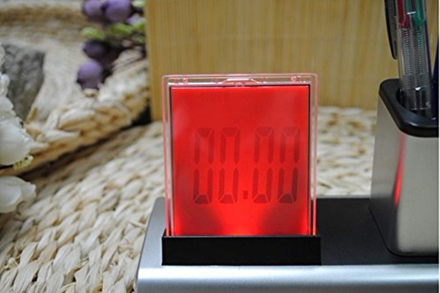 Digital Pen Holder Alarm Clock with Calendar, Timer & Thermometer - LED LCD Display for Home, Office, Bedroom - Perfect Desk Organizer for Students & Professionals