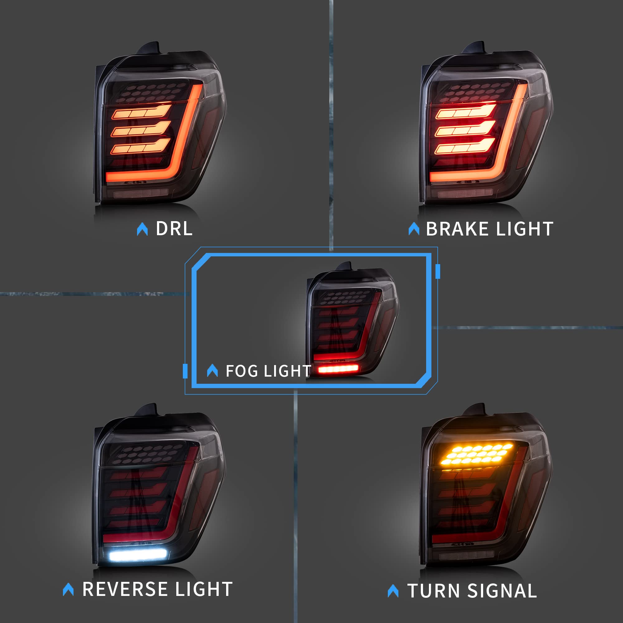 VLAND LED Tail Lights for Toyota 4Runner 2014-2021 - Dynamic Animation Running Lights with Clear Lens - Left & Right Pair - Upgrade Your 4Runner's Rear Lighting for Night Driving & Enhanced Style
