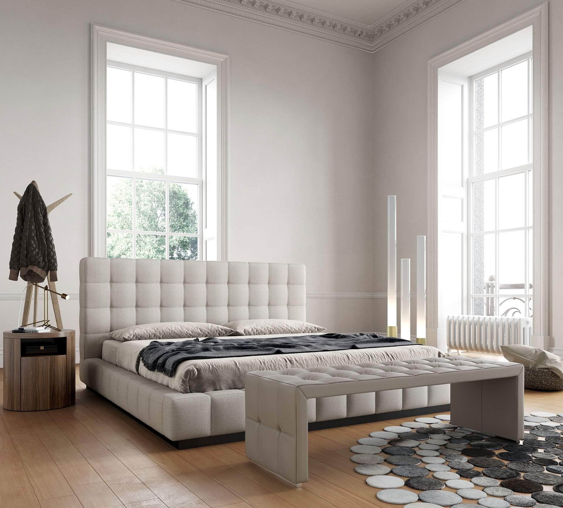 Thompson Square Tufted Fabric Platform Bed - Queen & King Size, Gray & Navy Blue - Modern Upholstered Bed Frame for Master Bedroom & Guest Room