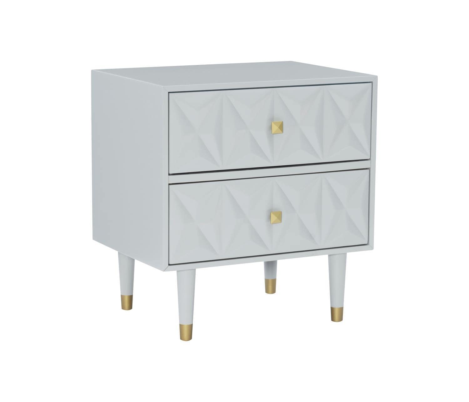 Linon Two Drawer Geo Texture Nightstand Grey - Modern Bedside Table for Bedroom, Living Room & Office - Compact Storage Solution with Sleek Design