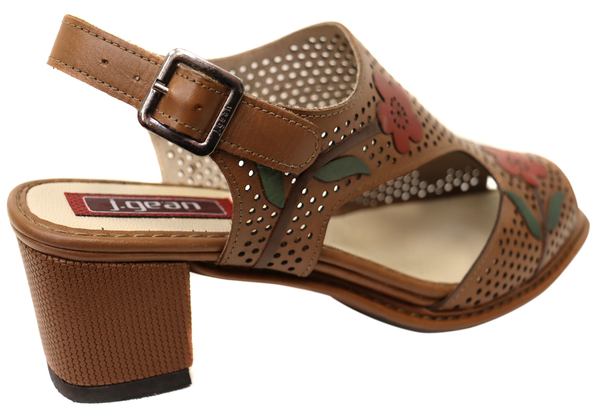 J Gean Simone Women's Comfortable Leather Heels Sandals - Made in Brazil - Perfect for Office, Party & Wedding Occasions