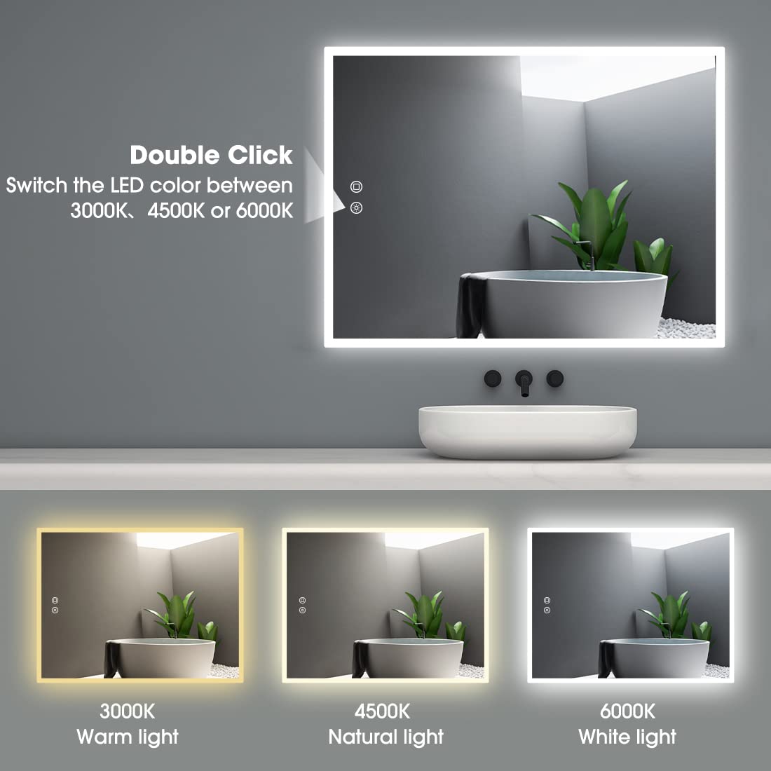32 x 24 Inch Smart LED Bathroom Mirror with Anti-Fog, Dimmable White/Warm/Natural Light - IP54 Waterproof Vanity Mirror with CRI92 for Makeup & Shaving - Perfect for Modern Bathrooms & Bedrooms (Horizontal & Vertical Mount)