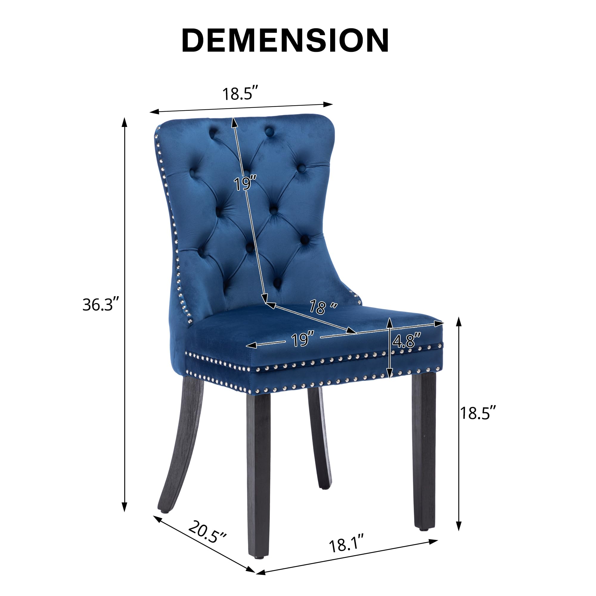 KCC Velvet Dining Chairs Set of 4 - Upholstered Tufted Modern Dining Room Chairs with Nailhead Trim & Solid Wood Legs, Nikki Collection in Elegant Blue - Perfect for Kitchen, Dining Room, Restaurant or Home Decor