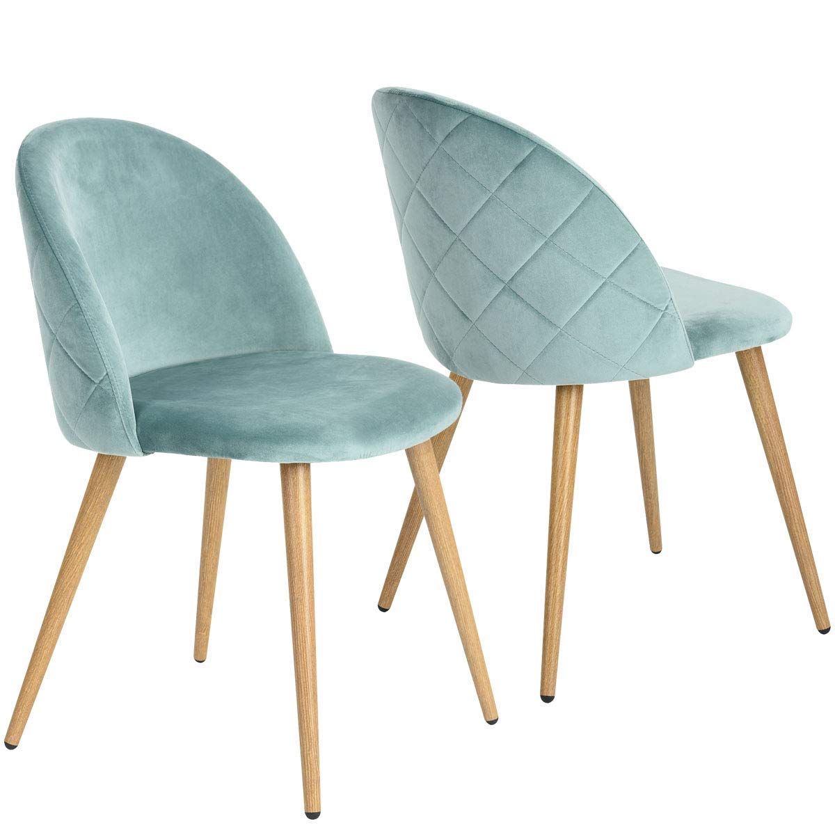 Mid Century Modern Velvet Dining Chairs Set of 2 - Upholstered Accent Chairs with Wooden Legs for Living Room, Kitchen, Dining Room & Home Decor