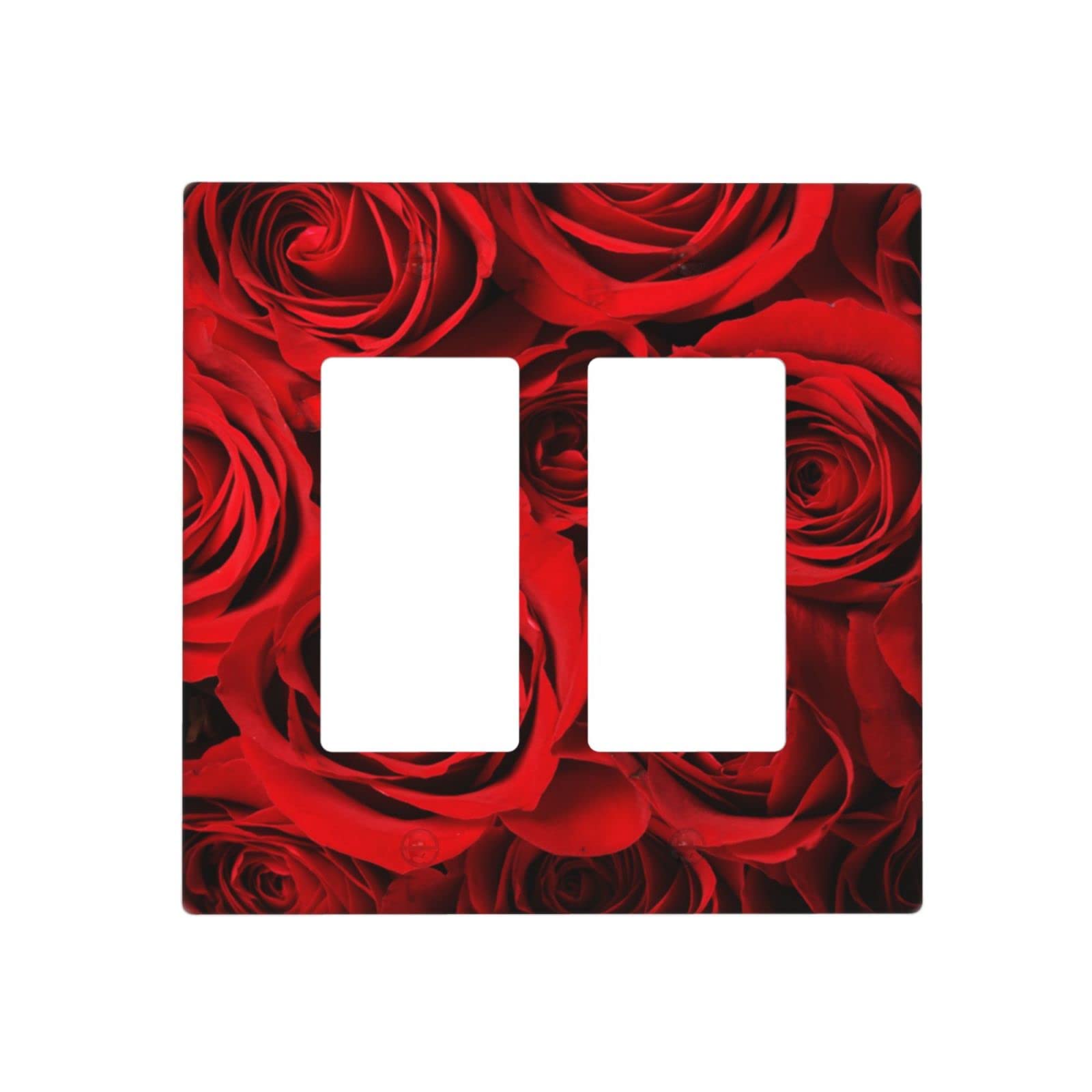 Red Rose Floral Double Decorator Wall Plate - 2 Gang Rocker Light Switch Cover - Decorative Faceplate for Bedroom, Kitchen, Bathroom - 4.6 x 4.5 Inch - Perfect for Home Décor & Interior Design