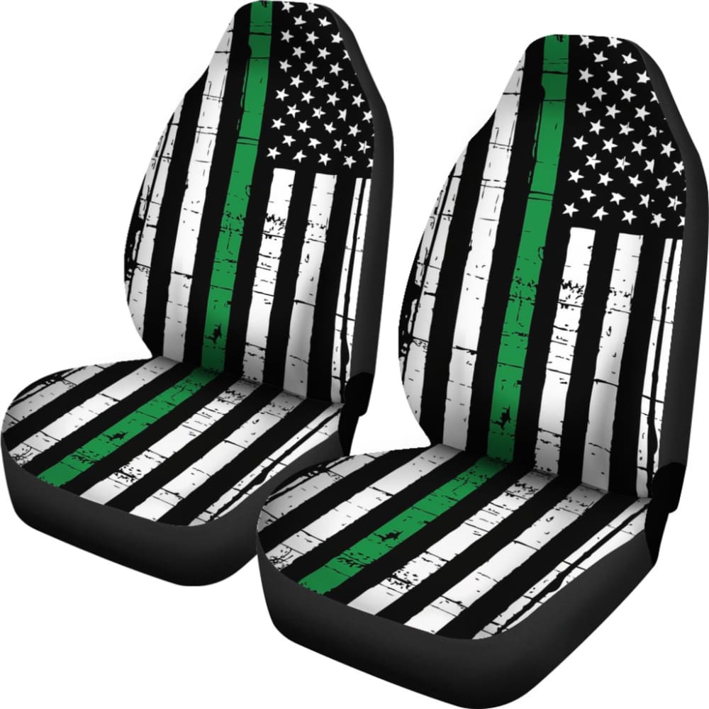 Premium Thin Green Gray Line American Flag Car Seat Covers - Durable & Stylish for Trucks, SUVs & Sedans - Perfect for Patriotic Drivers & Road Trips