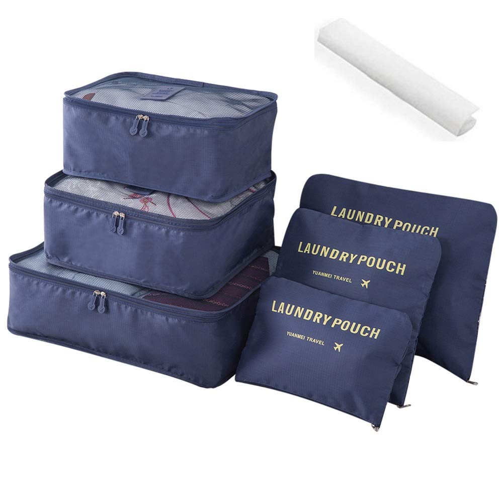 7-Piece Navy Travel Luggage Organizer Set - Packing Cubes for Suitcases, Clothes Storage Bags & Travel Accessories | Perfect for Business Trips, Vacations & Weekend Getaways