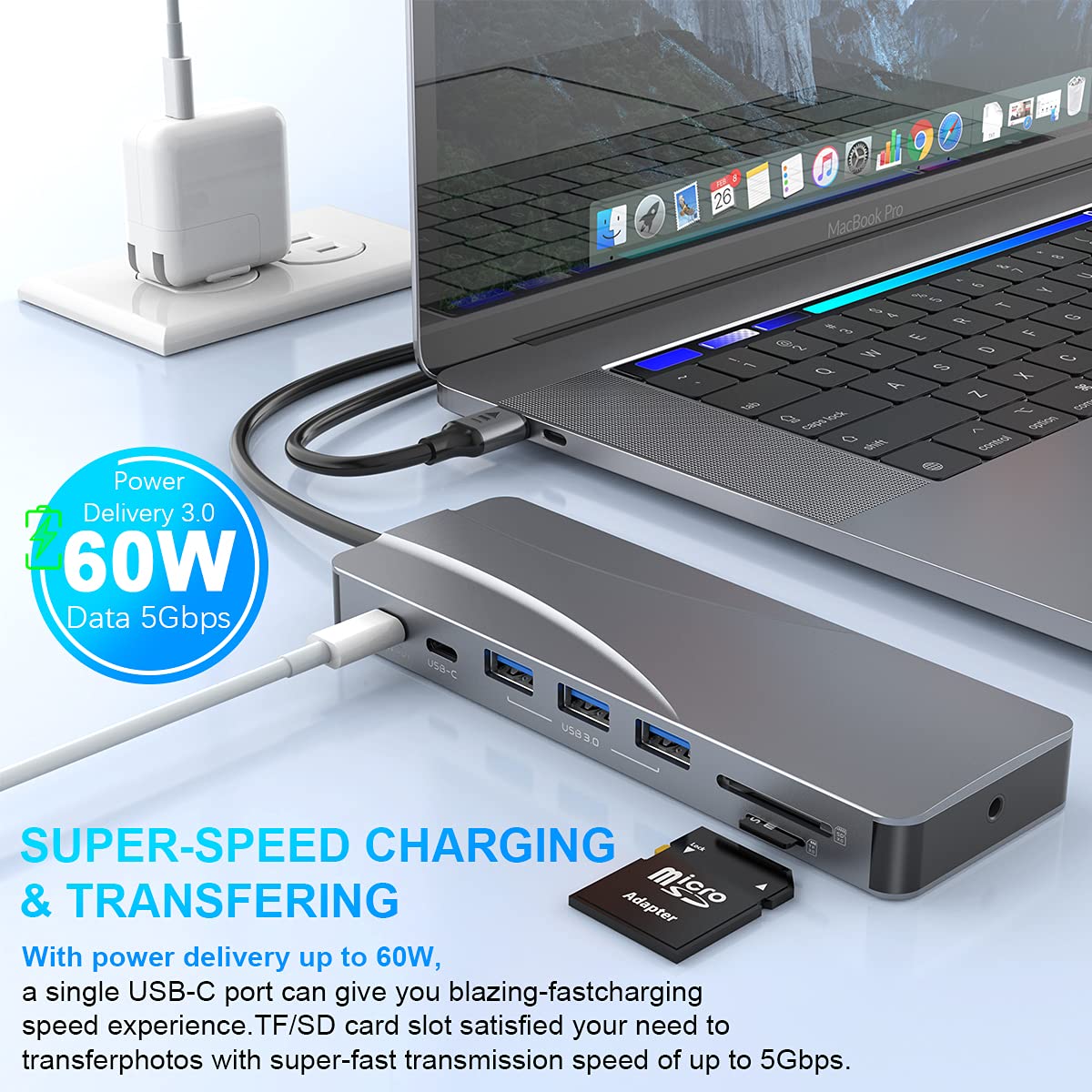 14-in-1 USB C Docking Station with Quadruple Display (2x HDMI + DP) - 4K Dual HDMI, DisplayPort, PD 3.0, USB-C, Ethernet, Audio, SD/TF Card Reader, 5 USB Ports - Compatible with MacBook Pro/Air, Windows Laptops - Perfect for Home Office, Gaming & Multi-Screen Productivity
