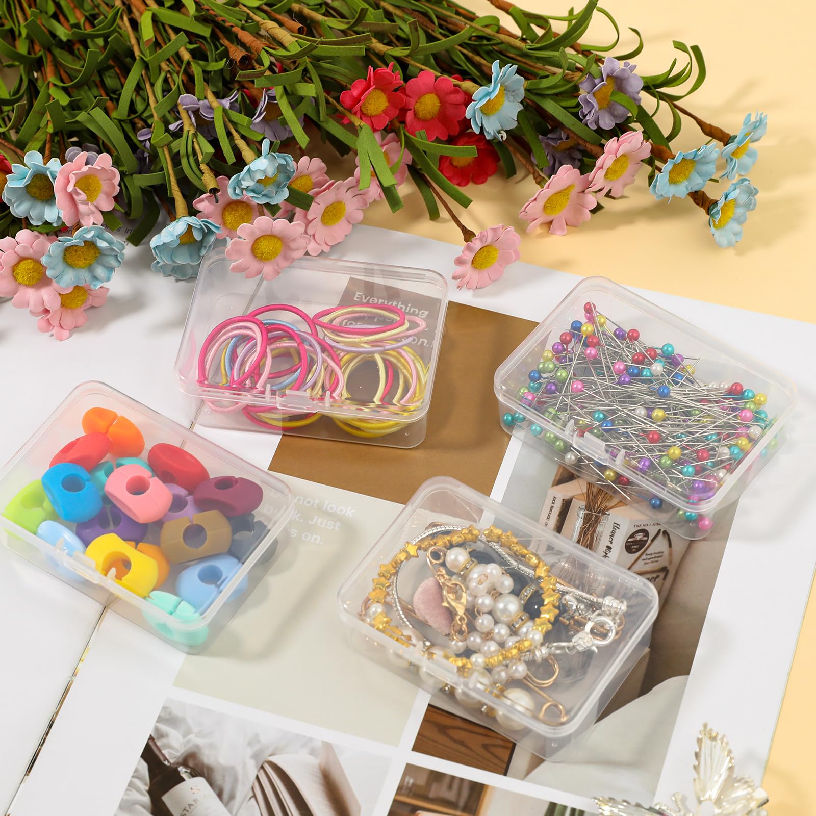6-Pack Mini Clear Plastic Storage Containers with Lids - 3.3 x 2.4 x 1 Inch Small Rectangle Organizer Boxes for Jewelry, Beads, Crafts, Office & Home Organization