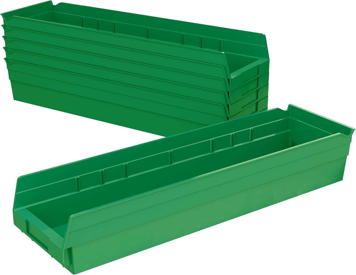 Akro-Mils 30164 Heavy Duty Plastic Shelf Bins - 6-Pack Green Storage Bins (24
