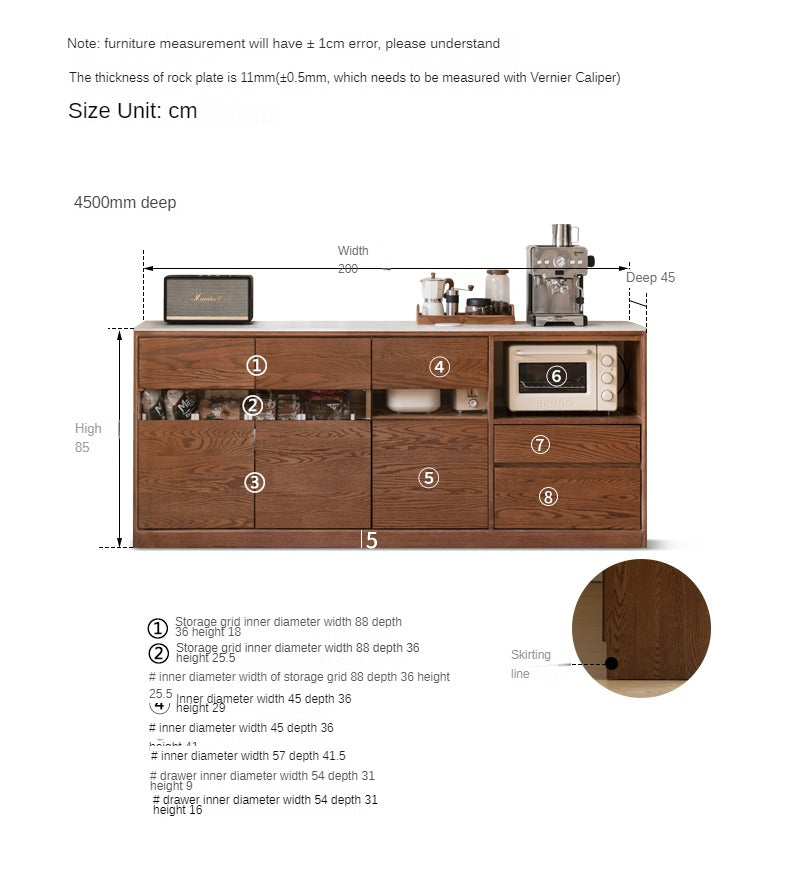 Oak Solid Wood Nordic Sideboard with Slate Top - Modern Buffet Cabinet for Dining Room, Living Room & Entryway Storage