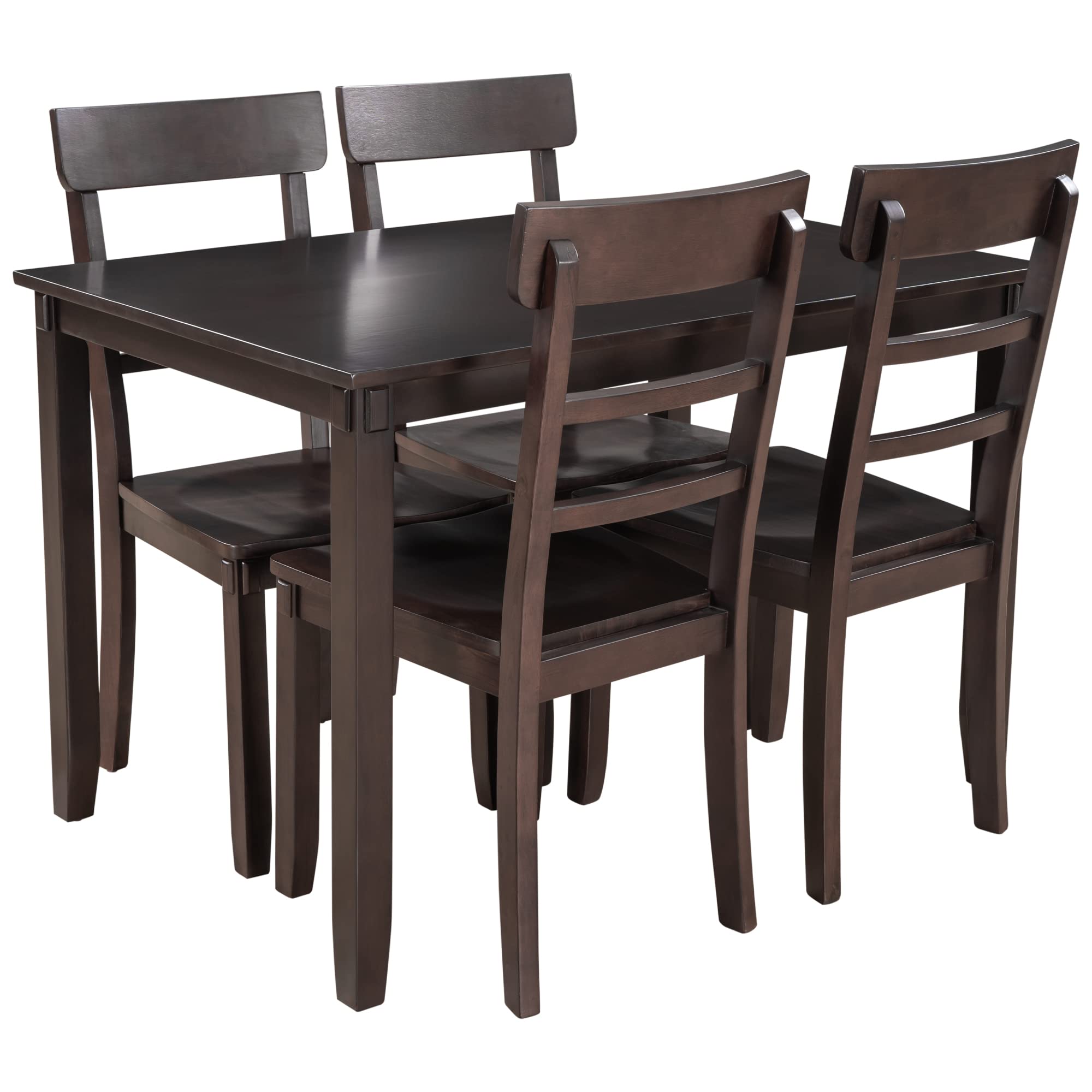 Modern Farmhouse 5-Piece Kitchen Dining Table Set - 45.5 Inch Solid Wood Table with 4 Comfortable Chairs, Breakfast Nook Set for 4 People (Espresso Finish) - Perfect for Small Spaces, Family Meals & Cozy Gatherings