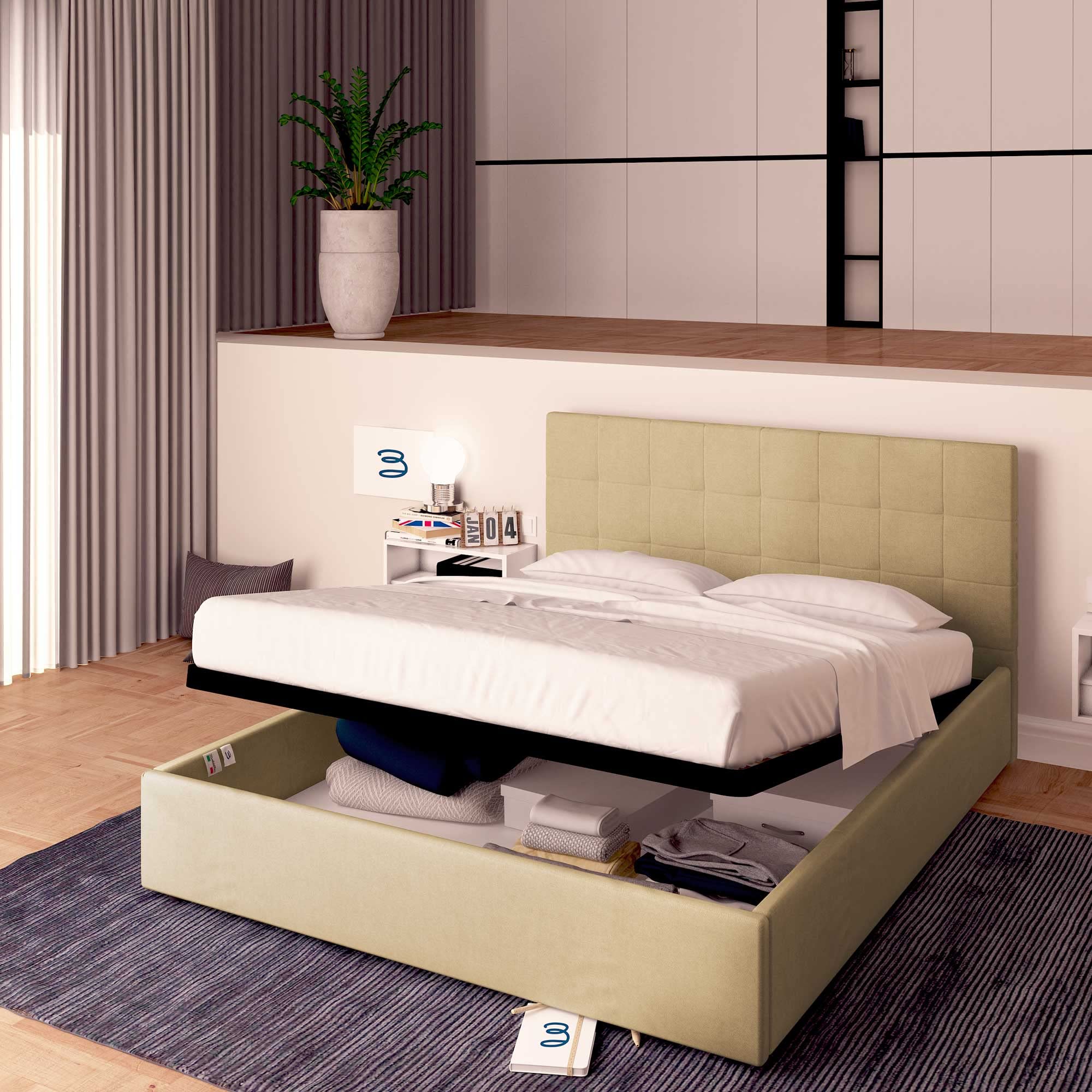 Baldiflex Dublin Fabric King Size Bed Frame with Slatted Base, Underbed Storage, Elegant Camel Headboard – 140x190cm – Perfect for Master Bedrooms & Guest Rooms