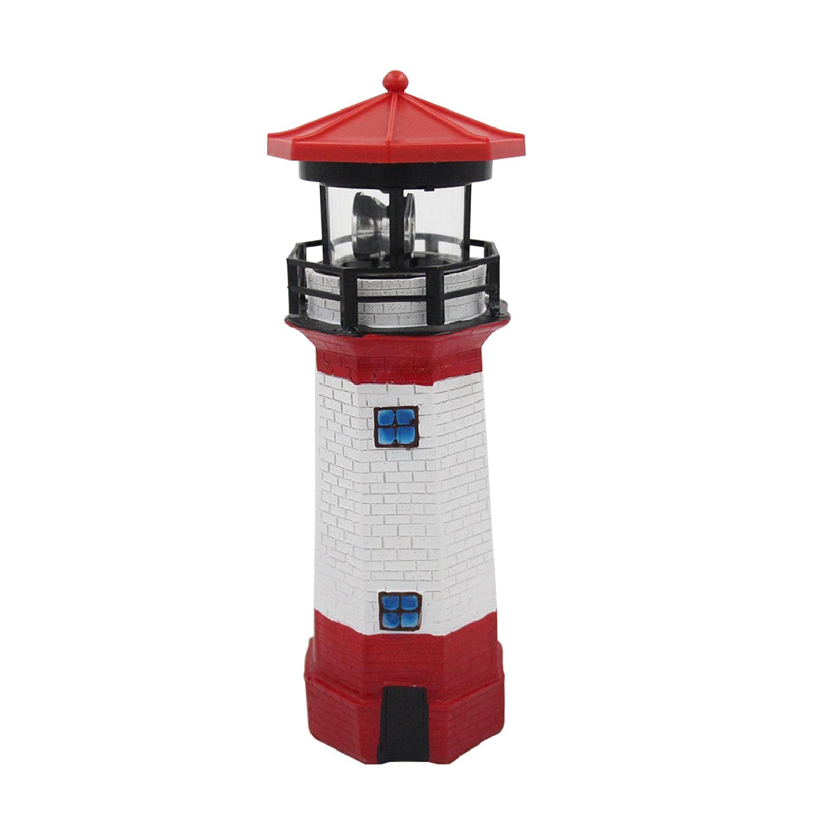 Solar Powered Rotating Lighthouse Garden Statue - 27cm Waterproof Resin Outdoor Decor with LED Light for Yard, Lawn, Patio | Perfect for Coastal Theme Gardens, Pathway Lighting & Nighttime Landscape Decoration (Red)