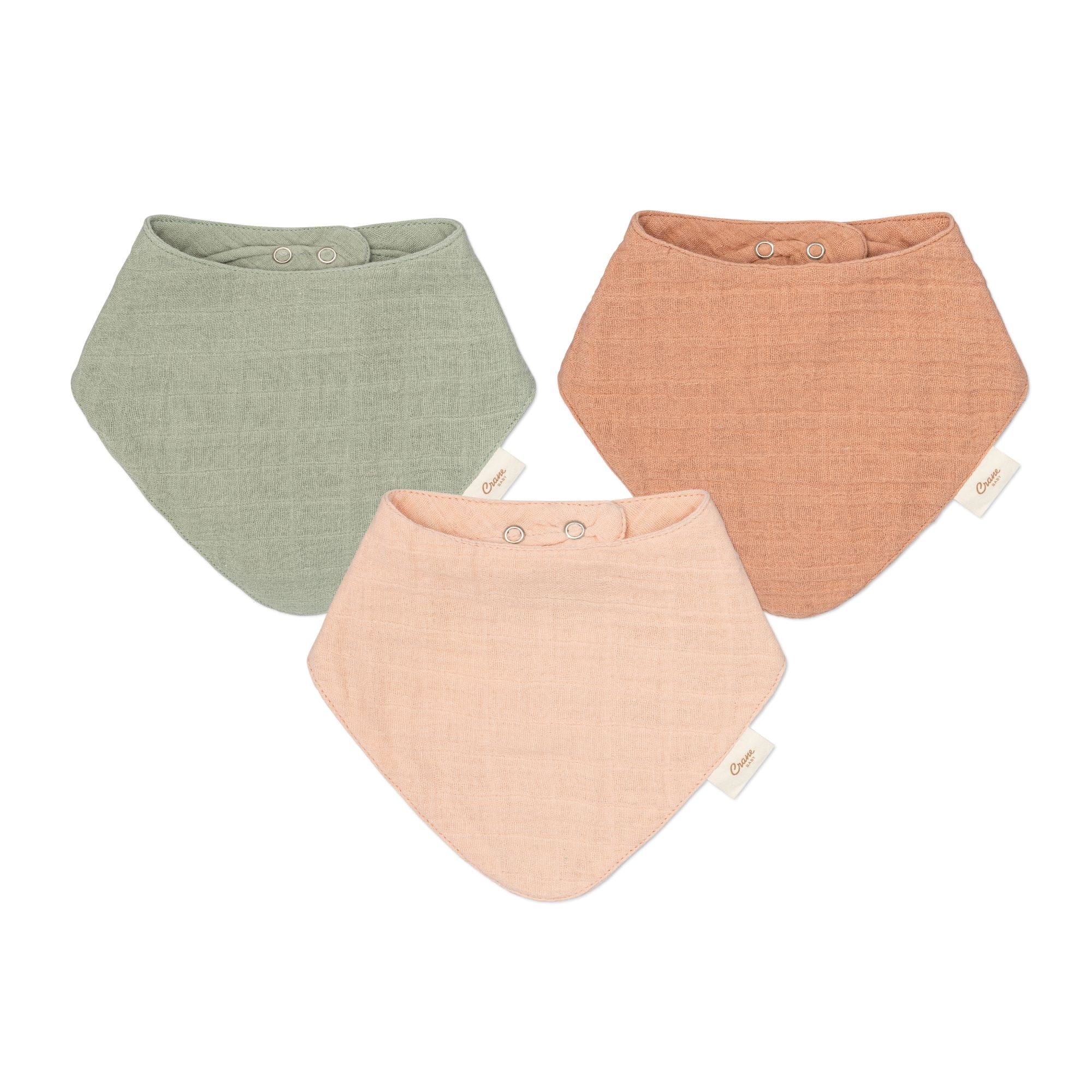 Premium Crane Baby Muslin 3-Piece Bib Set - Soft Organic Cotton Drool Bibs for Newborns & Infants - Rose Pink - Perfect for Feeding, Teething & Everyday Use