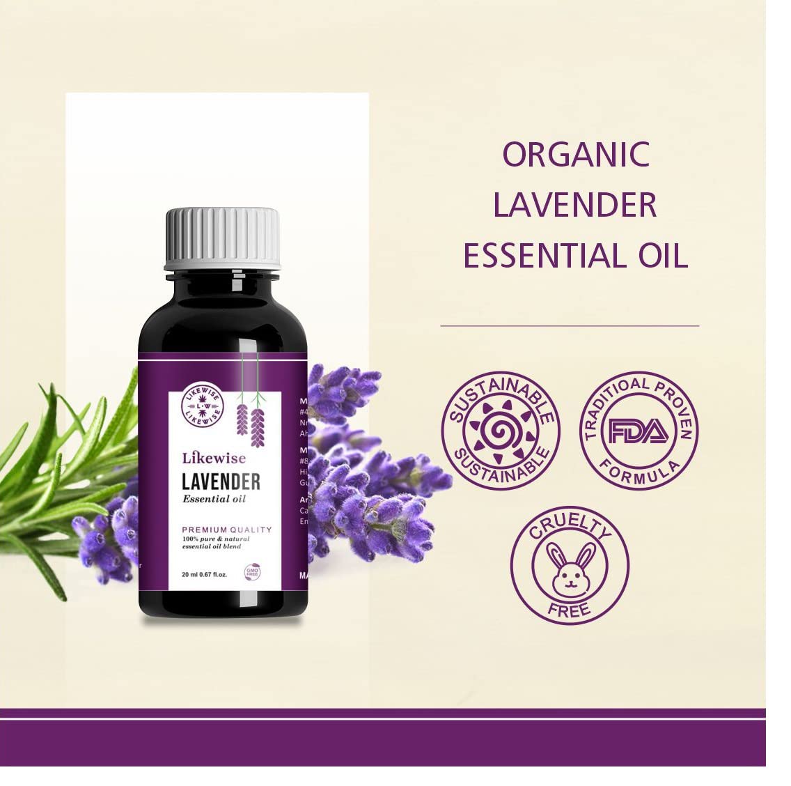 Organic Lavender Essential Oil (40ml) - Pure, Undiluted & Ecocert Cosmos Certified for Skin Care, Acne Treatment, Hair Growth & Relaxation | Aromatherapy, Massage & Sleep Aid | Lavandula Angustifolia Oil for Diffusers, Bath & DIY Beauty Products