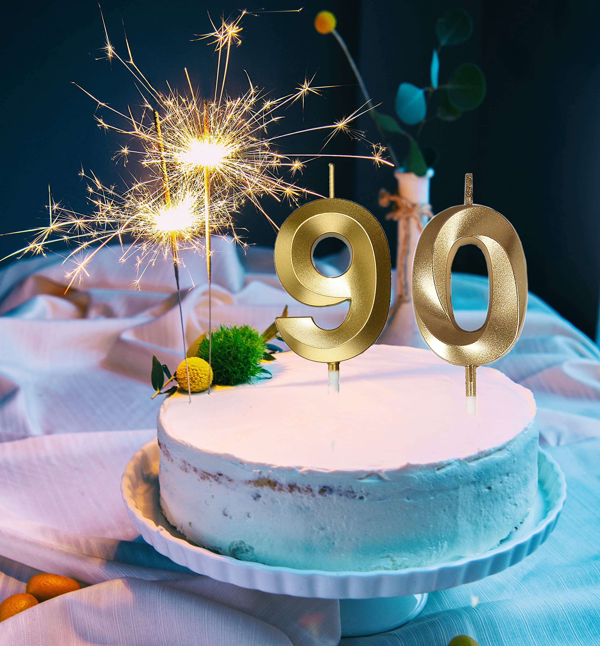 90th Birthday Candles - Gold Number 90 Cake Topper for Birthday Party Decorations | Perfect for Milestone Celebrations, Retirement Parties & Anniversary Cakes