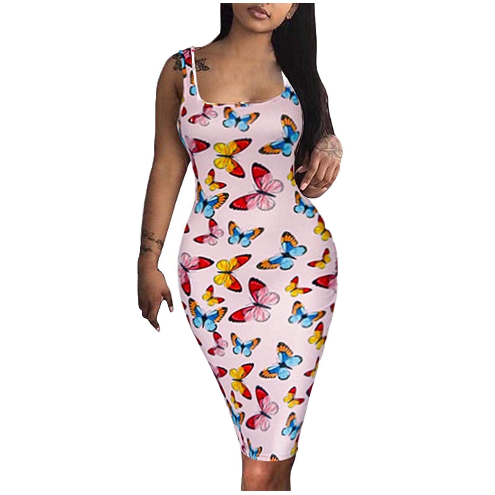 Sexy Summer Tank Dress for Women - Floral Print Sleeveless Tight Midi Club Dress | Beach Party, Night Out, Date Night, Vacation Wear