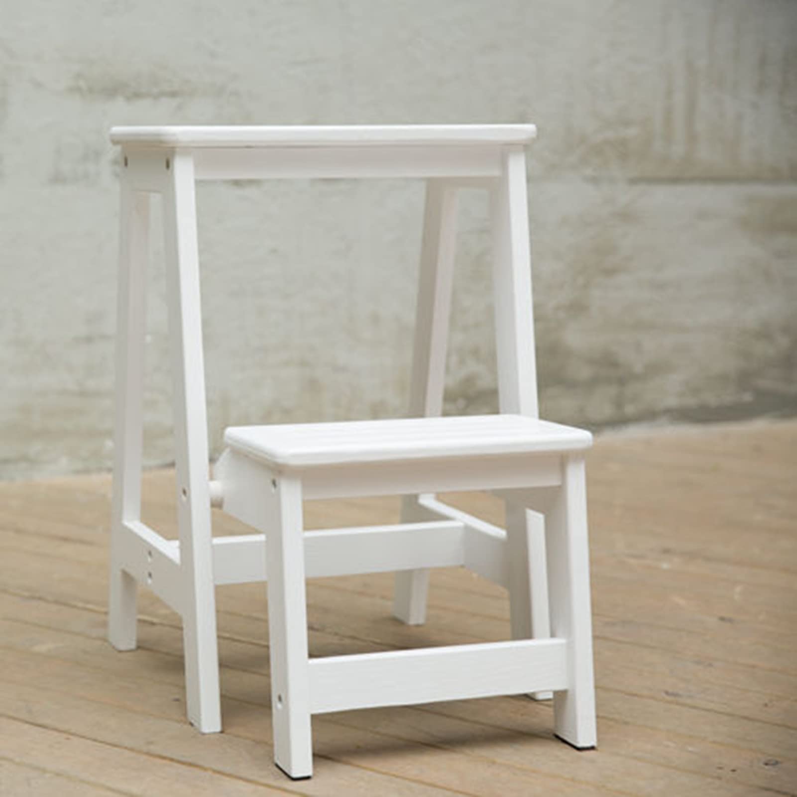 2-Tier Folding Step Stool - Portable Wooden Stair Chair & Shoe Bench for Home, Kitchen, Bathroom - White Multi-Functional Shelf for Decor, Library & Plant Display
