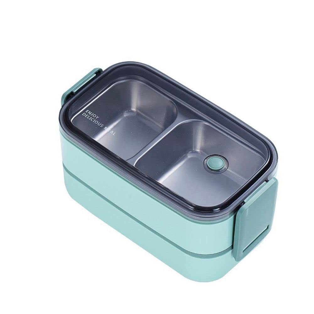 MNTT Japanese Style Leak-Proof 304 Stainless Steel Salad & Fruit Container - Double Layer Eco-Friendly Lunch Box for School, Office & Picnic (Green)