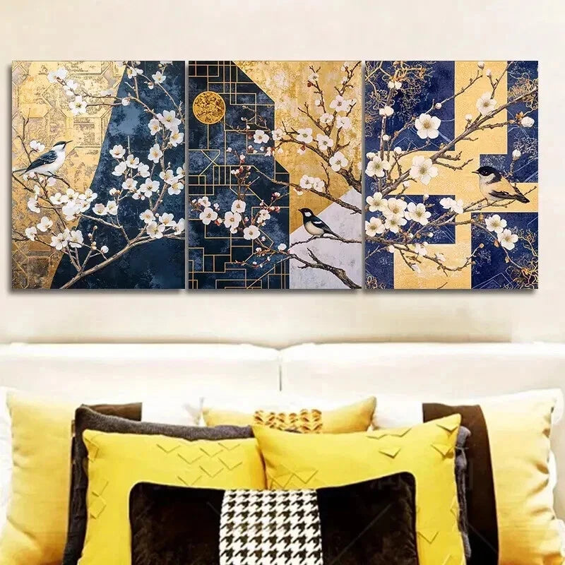 3-Piece Plum Blossom Wall Art Set - Framed Canvas Prints 50x70cm - High Quality Australian Made Home Decor - Perfect for Living Room, Bedroom & Office Decoration