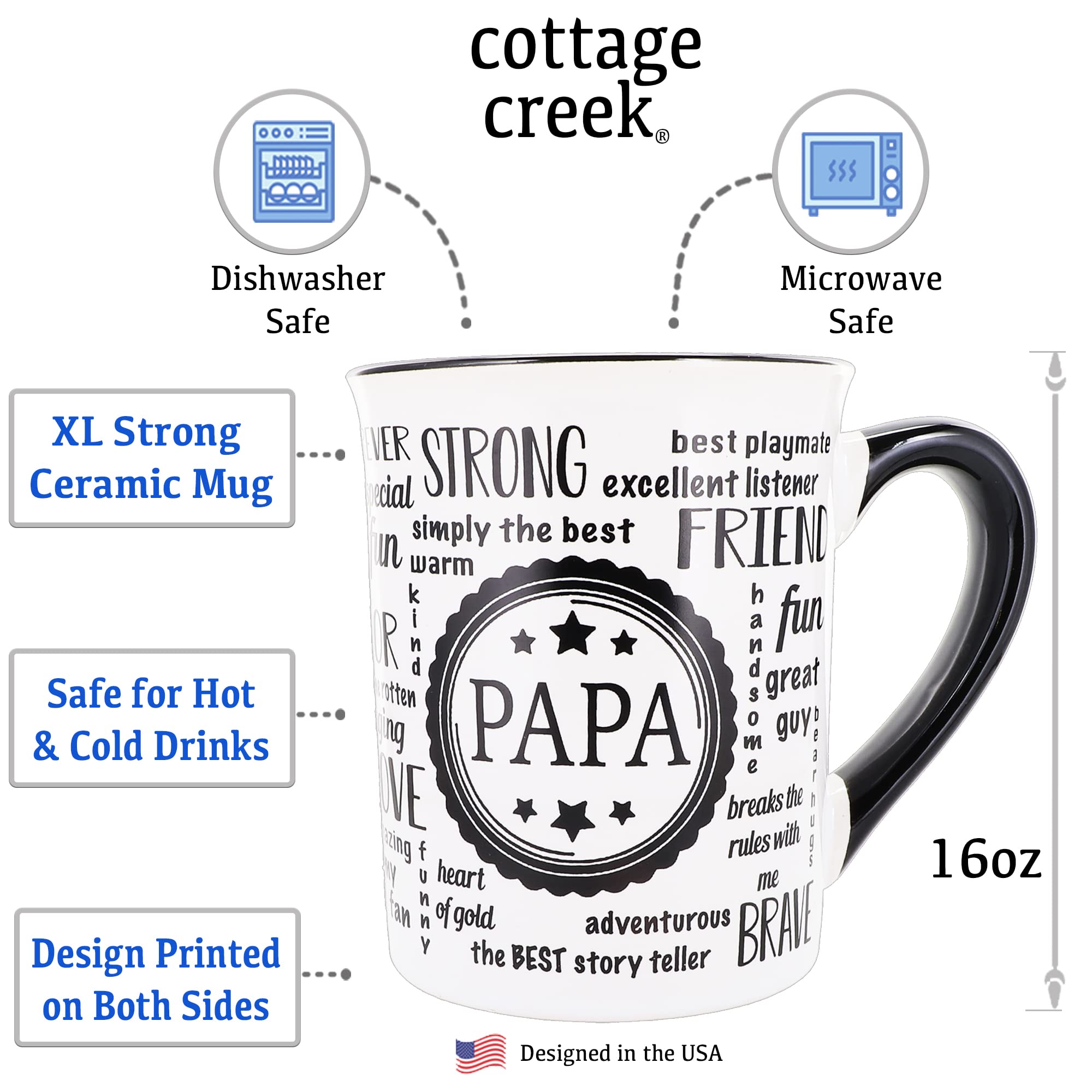16oz Papa Ceramic Coffee Mug - Unique Gift for Men, Grandpa, Father | Cute Tea Cup for Coffee & Tea Lovers | Perfect for Christmas, Birthday & Home Decor | Ideal for Office, Kitchen & Coffee Table Decor