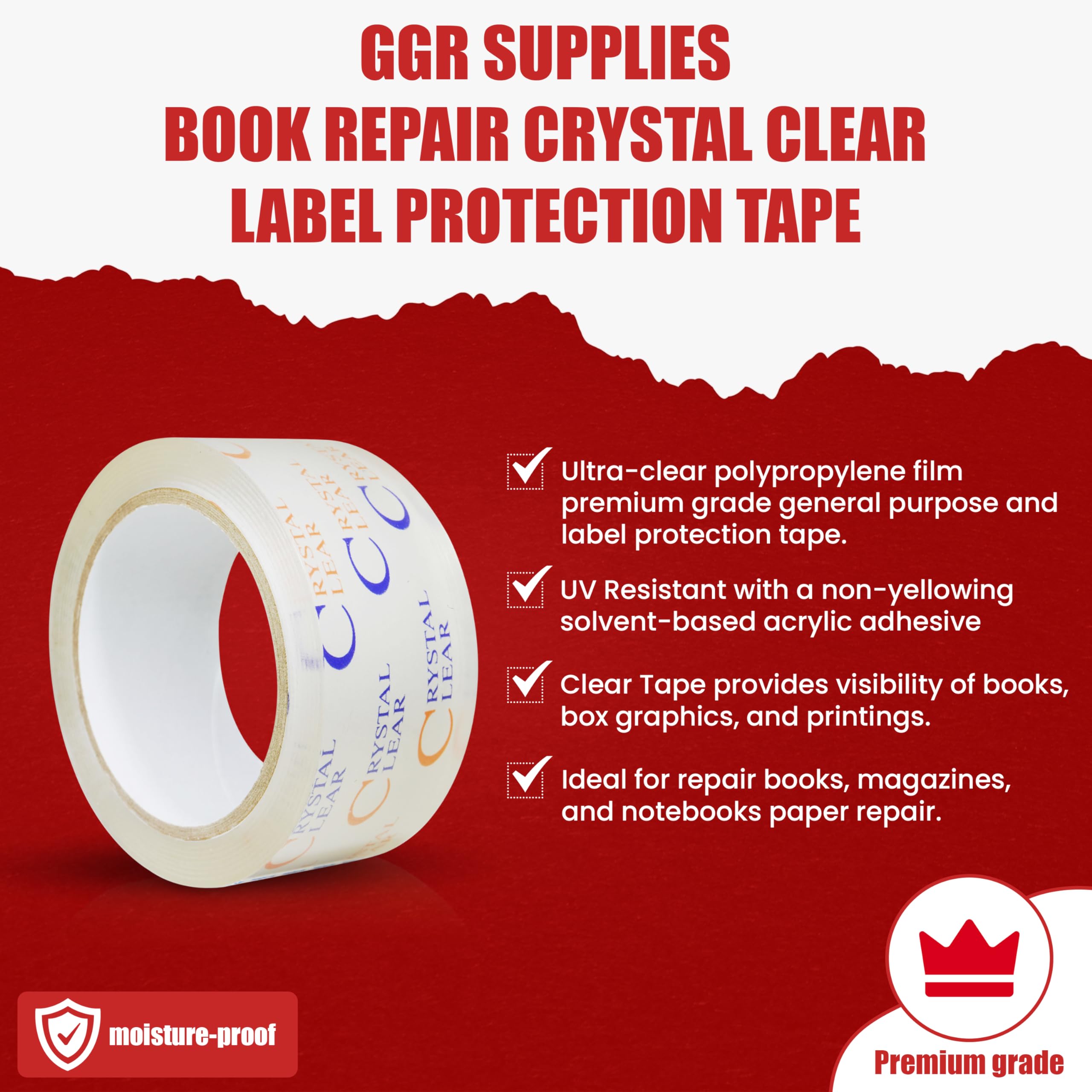 GGR Supplies T.R.U. LP-20CC Clear Book Repair Label Protection Tape - 4 Inch x 72 Yards (18 Pack) - Ideal for Library, Office & School Document Preservation