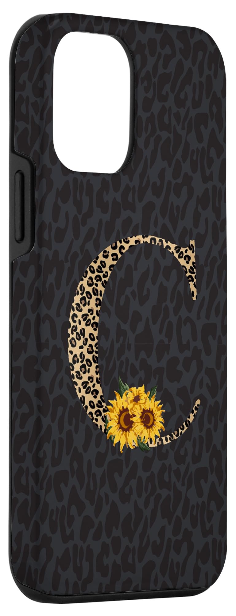 iPhone 12 Mini Case - Leopard Cheetah Animal Print with Sunflower & Monogram Letter C Design | Protective Phone Cover for Women, Fashion Accessory for Daily Use & Travel