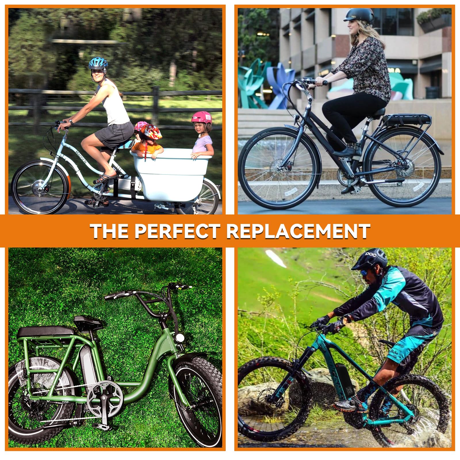 36V 48V 52V Ebike Battery Pack - 10Ah 13Ah 15Ah 20Ah with 3A Fast Charger & 30A BMS - Compatible with 250W to 1200W Motors - Perfect for Commuting, Mountain Biking & Long-Distance E-Bike Rides