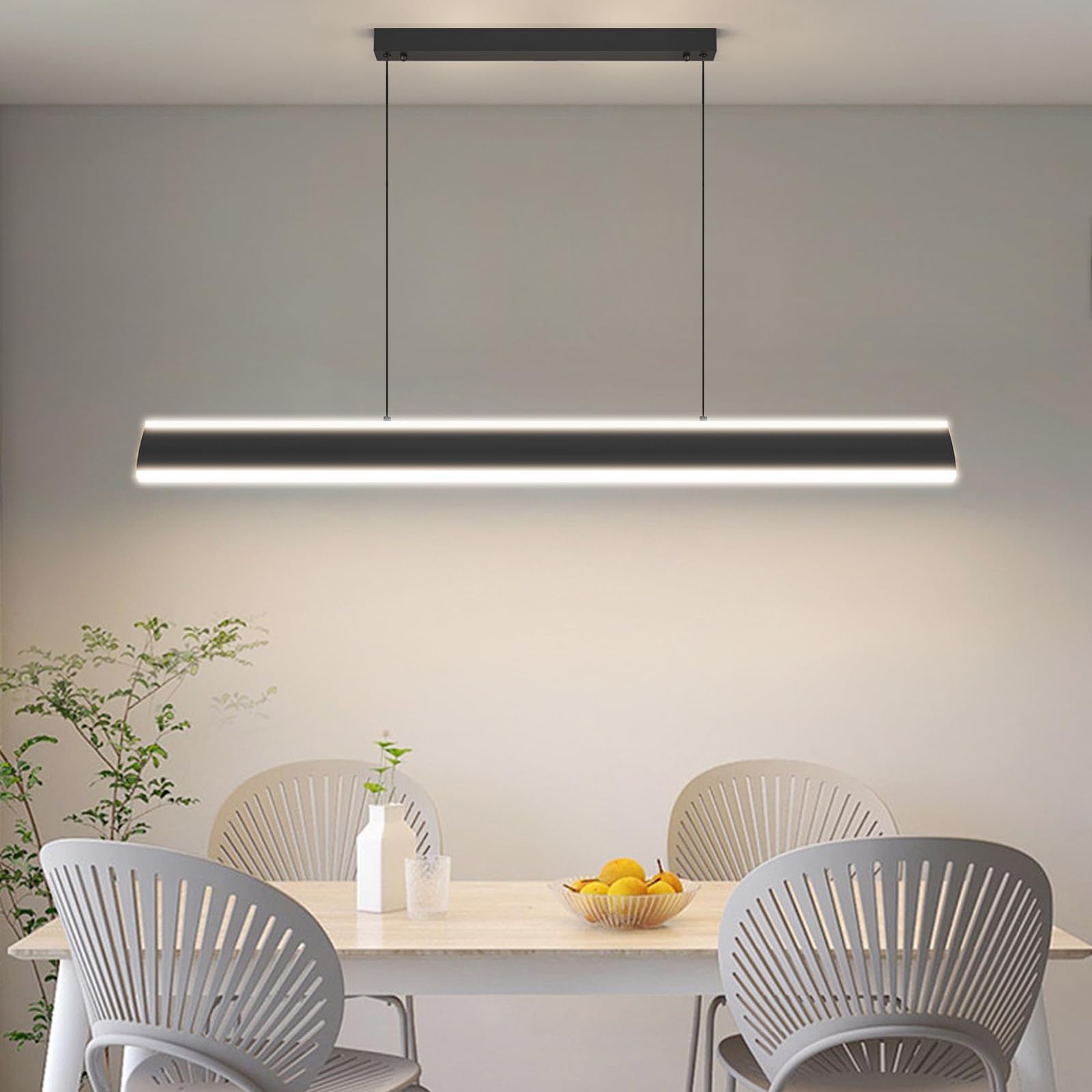 Modern Black Linear Pendant Lights - Dimmable LED Chandelier for Kitchen Island, Dining Room & Office - Adjustable Height Ceiling Light for Billiard Room, Pool Table & Bar Decor - Perfect for Contemporary Home & Commercial Spaces